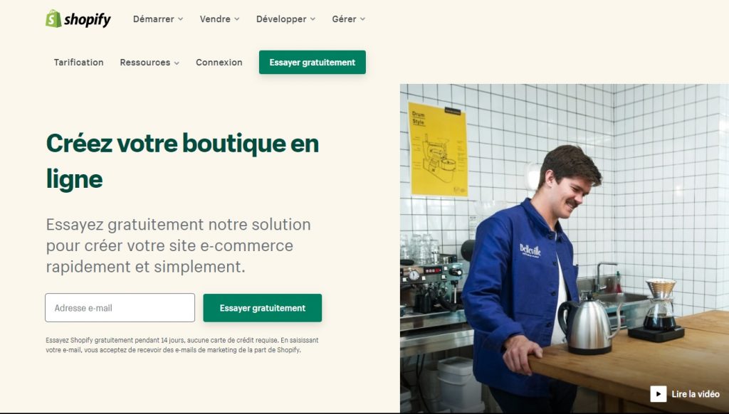 Accueil shopify pour le ecommerce et dropshipping avec programme d'affiliation