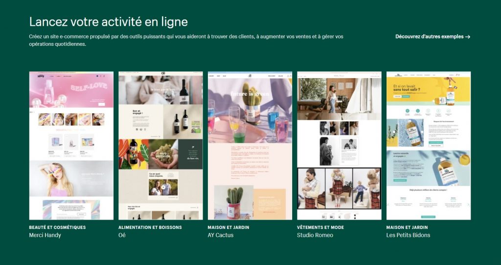 Exemples de boutiques E-commerce
