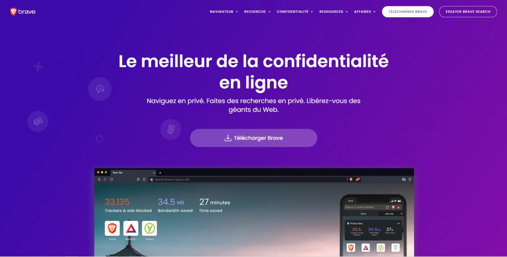 Page d'accueil du navigateur Brave
